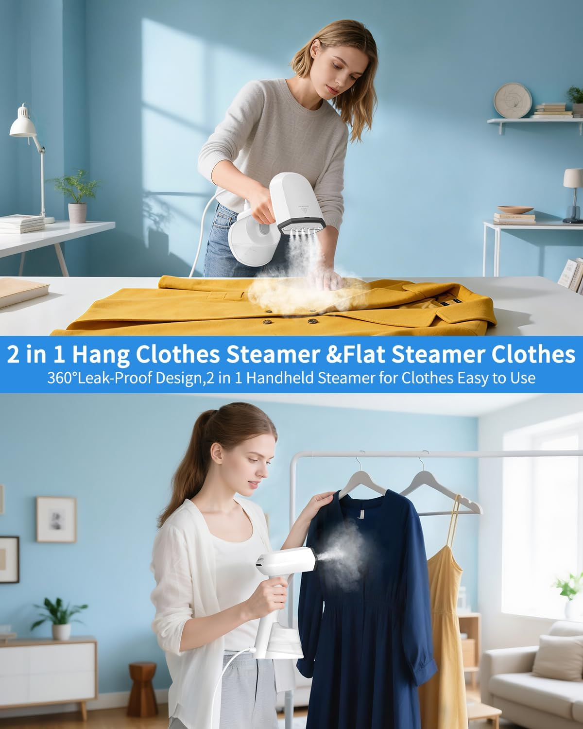 Handheld 1500W Clothes Steamer, Fast Heating, Portable for Home & Travel