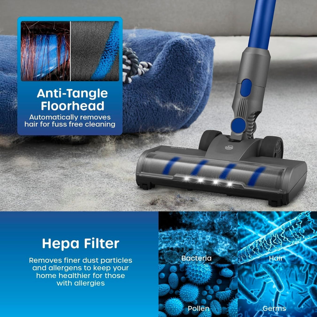 Swan Dust Master 29.6V Cordless Stick Vacuum Cleaner 3 Speed HEPA Pet Tool Blue