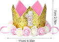 Elegant Glitter Birthday Crown with Floral Accents age number 1