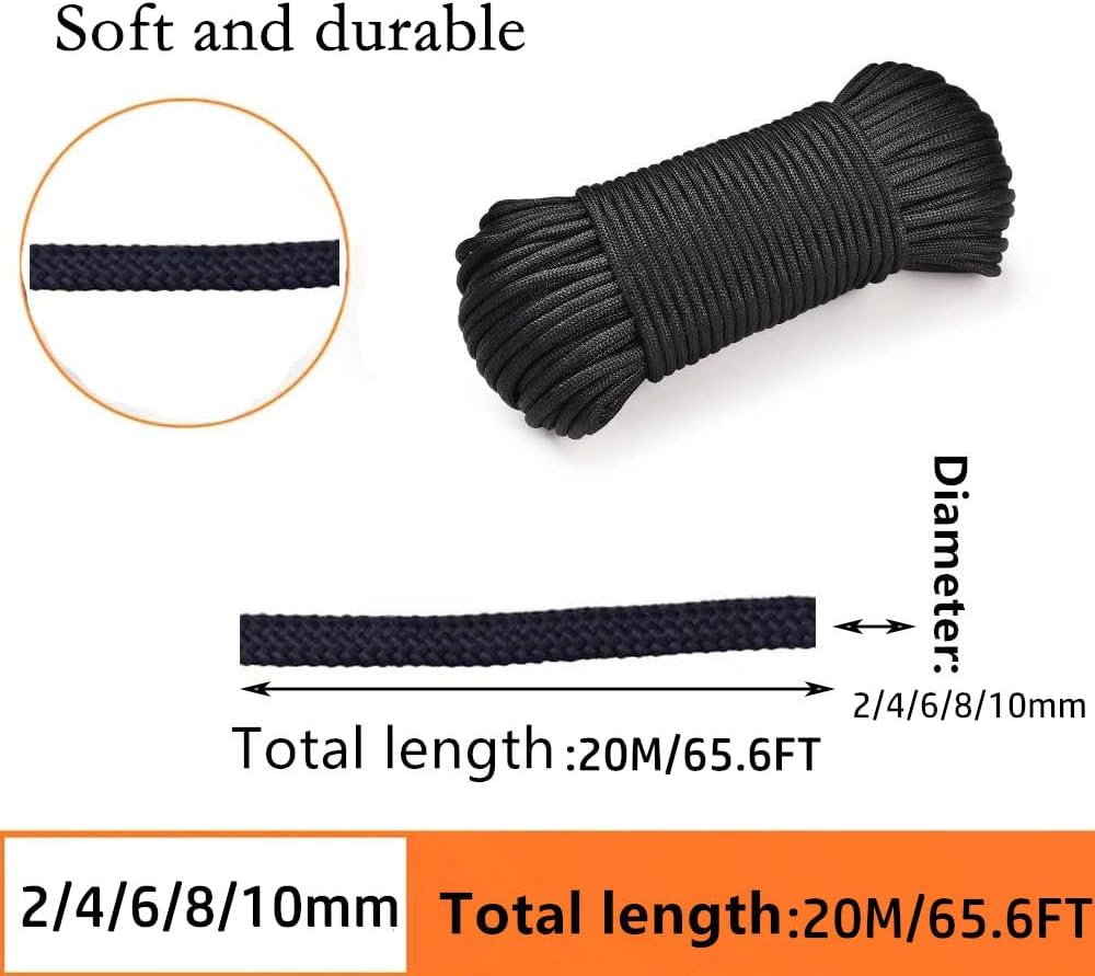 2MM Heavy Duty Braided Nylon Rope 20M - Weatherproof Multi-Purpose Cord