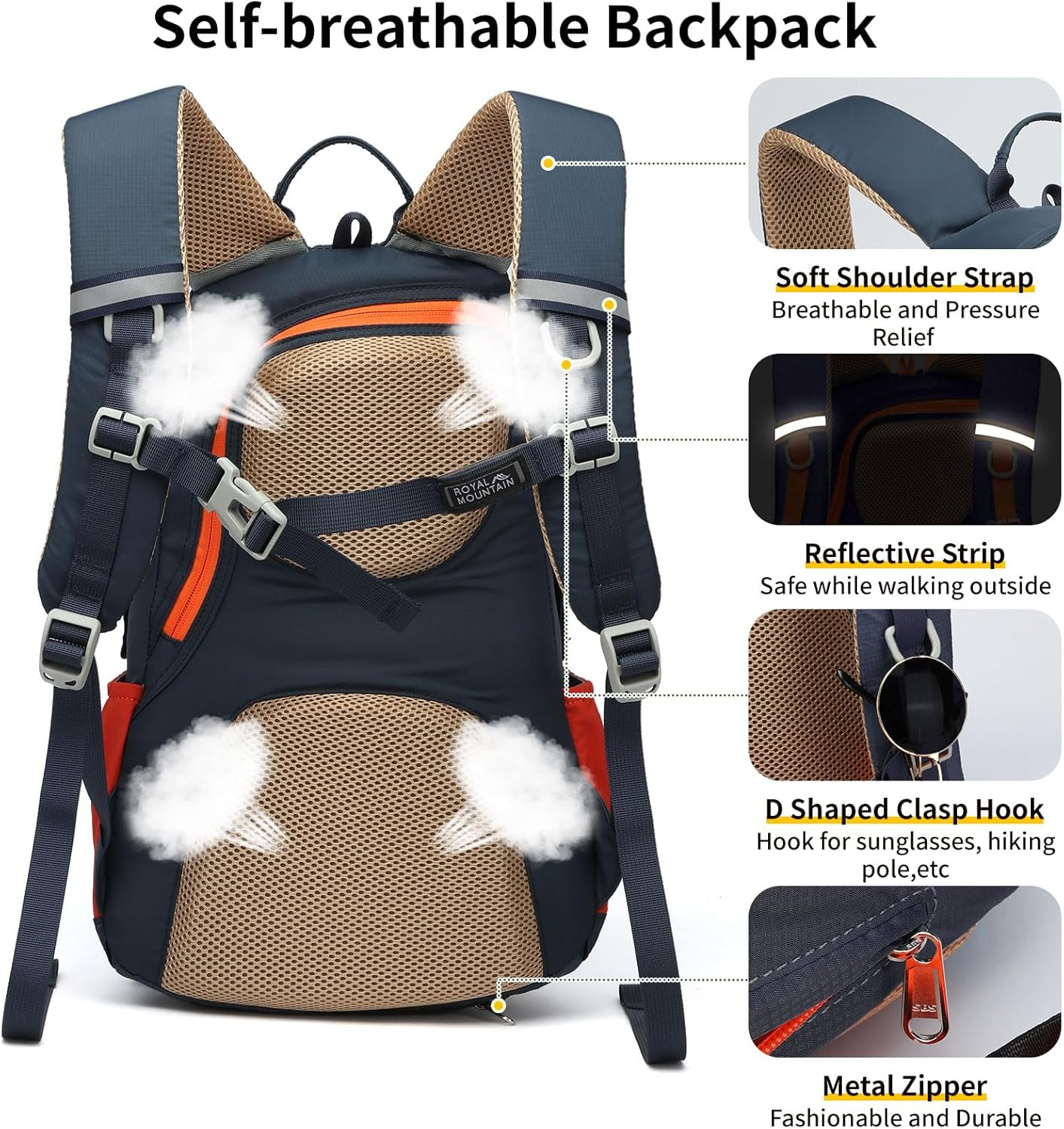 30L Lightweight Hiking Backpack with Rain Cover for 15.6" Laptop