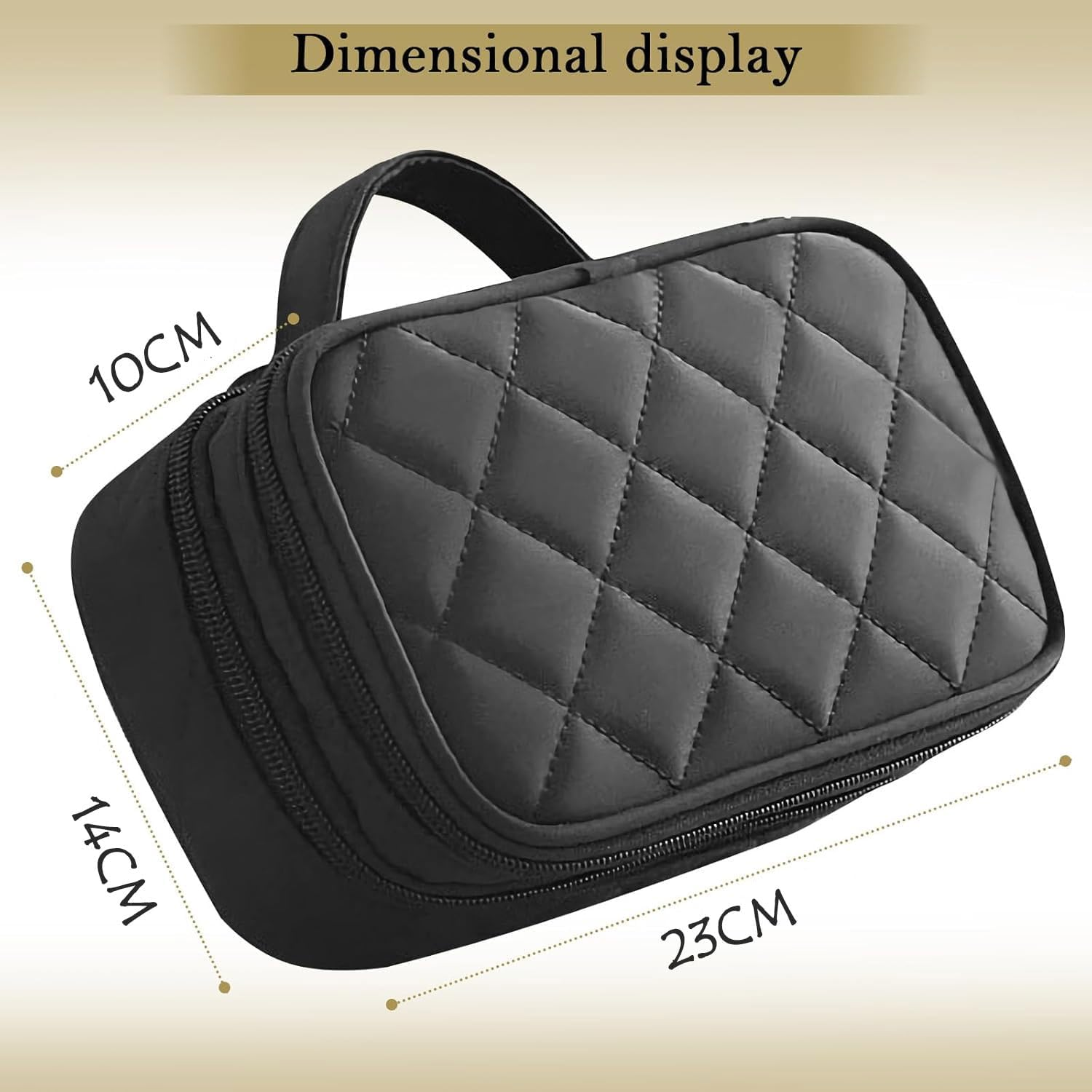 Double Layer Portable Cosmetic Bag with Mirror - Black Toiletry Organizer