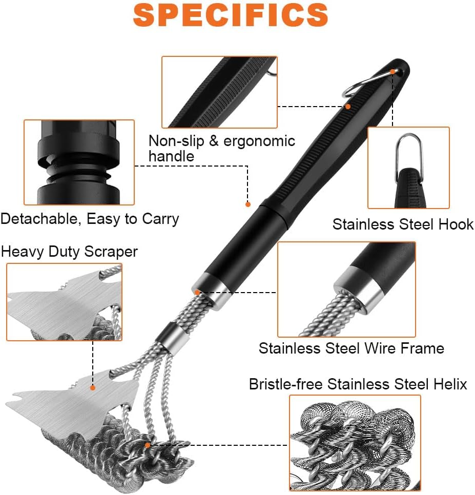 Heavy Duty BBQ Grill Cleaning Brush with Detachable Handle