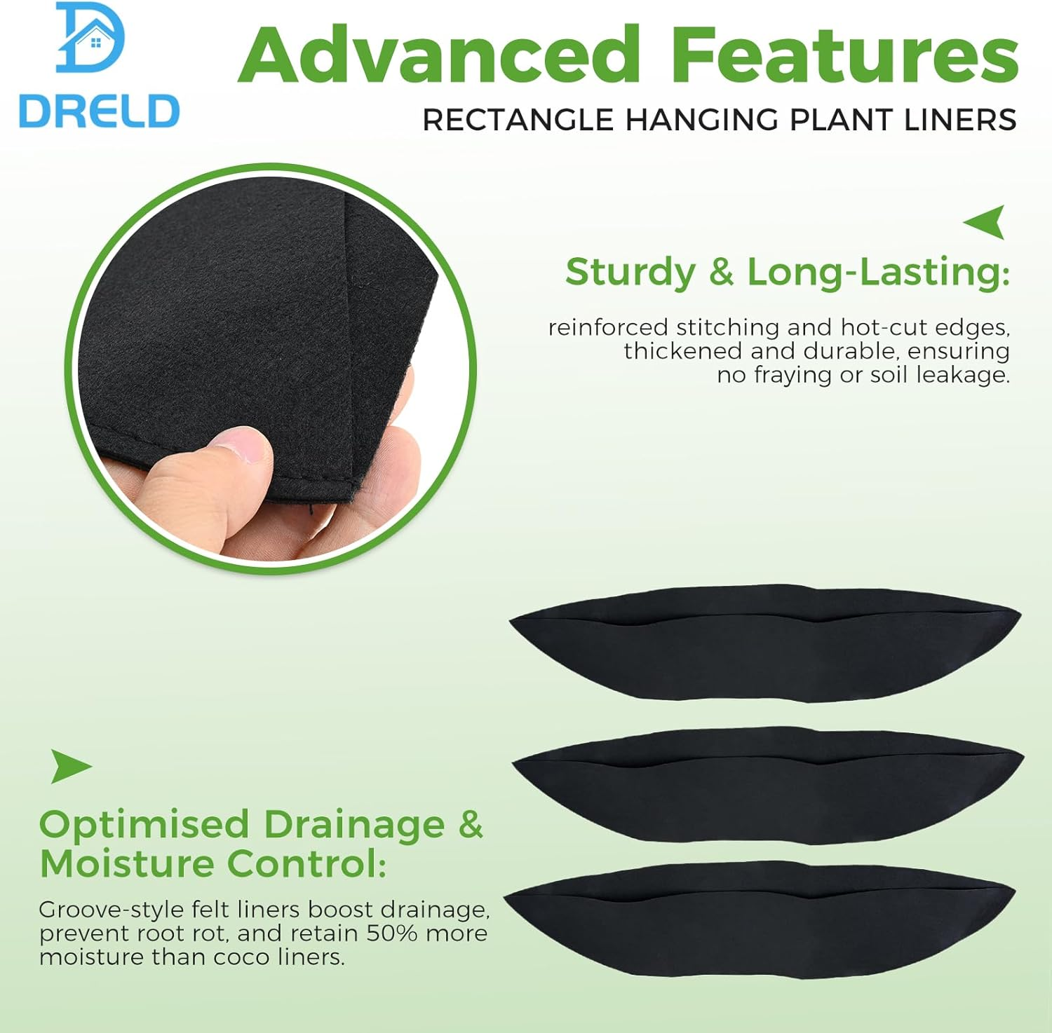 24" Rectangle Hanging Plant Liners - 3 Pack Felt Inserts for Containers