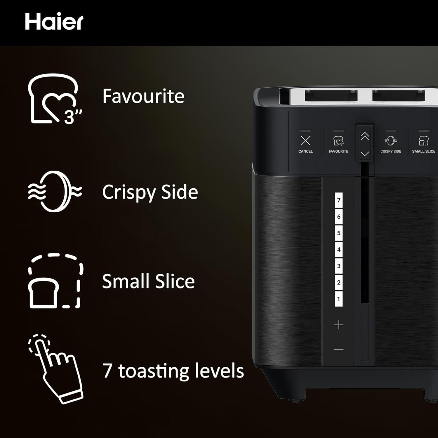 Haier I-Master Series 5 Stainless Steel 2-Slice Toaster with Extra Large Slots