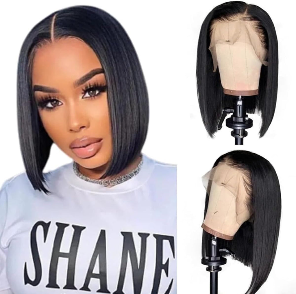 XUNEXA 12" Straight Bob Wig Human Hair HD Lace Front 13x4 Pre-Plucked