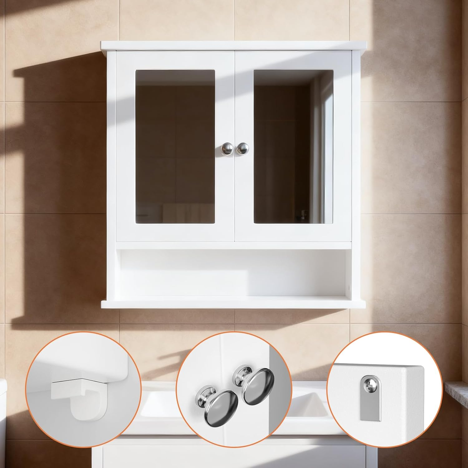 Wall-Mounted Bathroom Mirror Cabinet with Concealed Storage and Adjustable Shelv