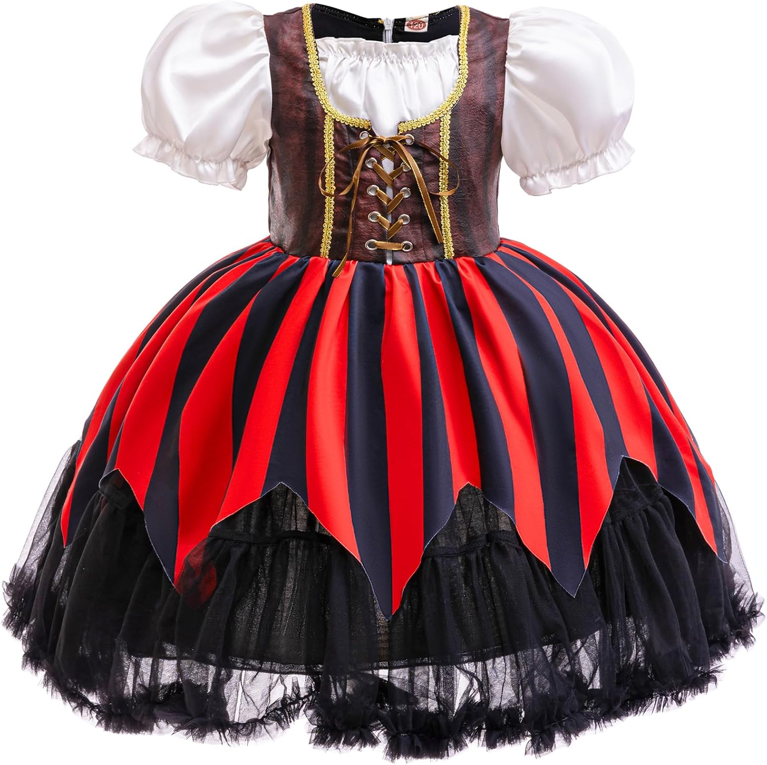 Girls Pirate Costume A-Line Fluffy Dress with Bandana