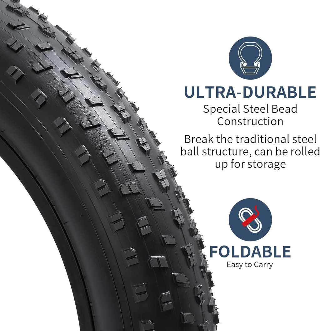 20" Fat Bike Tires 20X4.0/100-406 for Mountain Bicycles - 2 Pack
