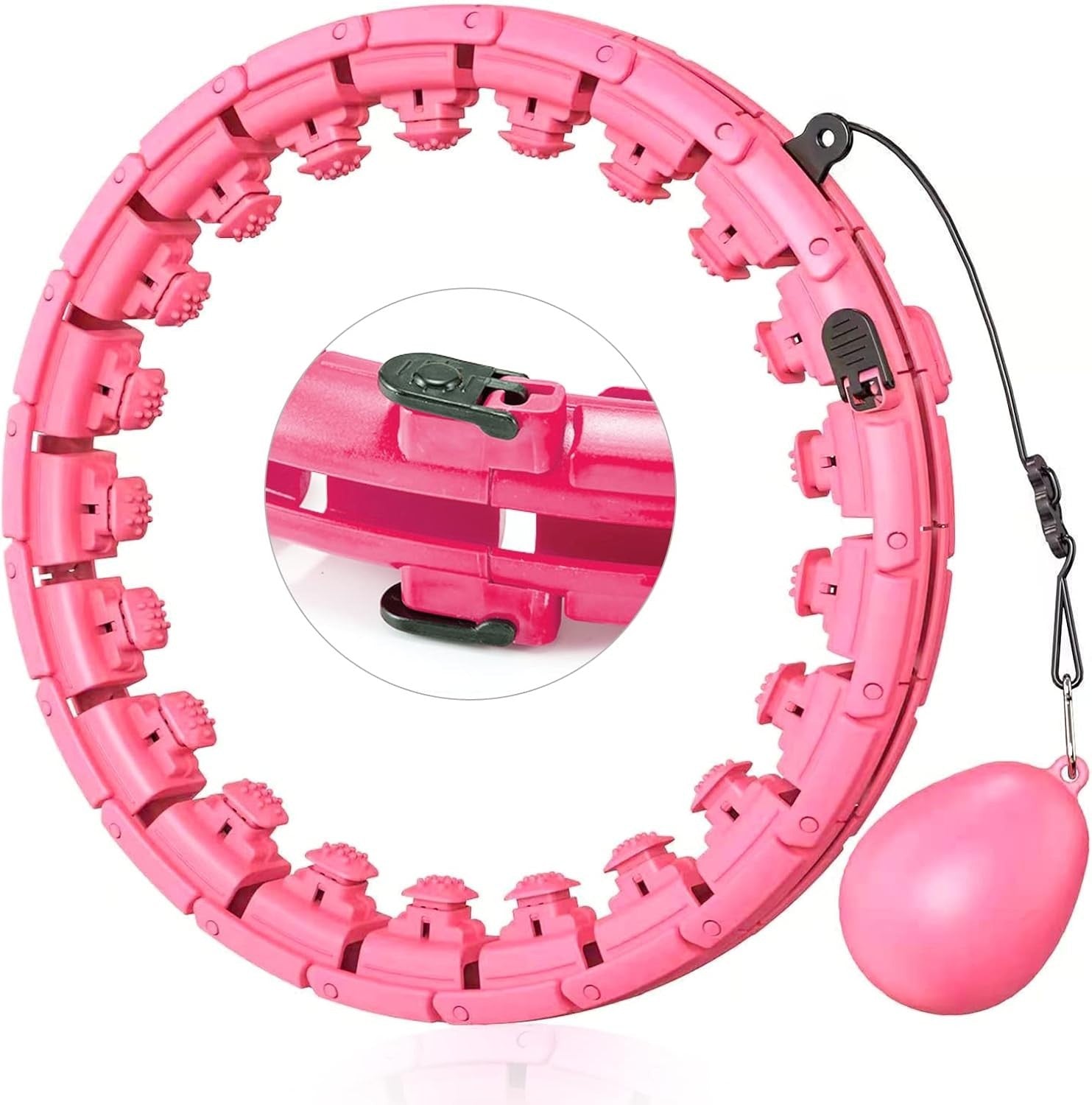 Fit Weighted Smart Hula Hoop Adjustable 24 Links Auto-Spinning Ball Pink Fitness