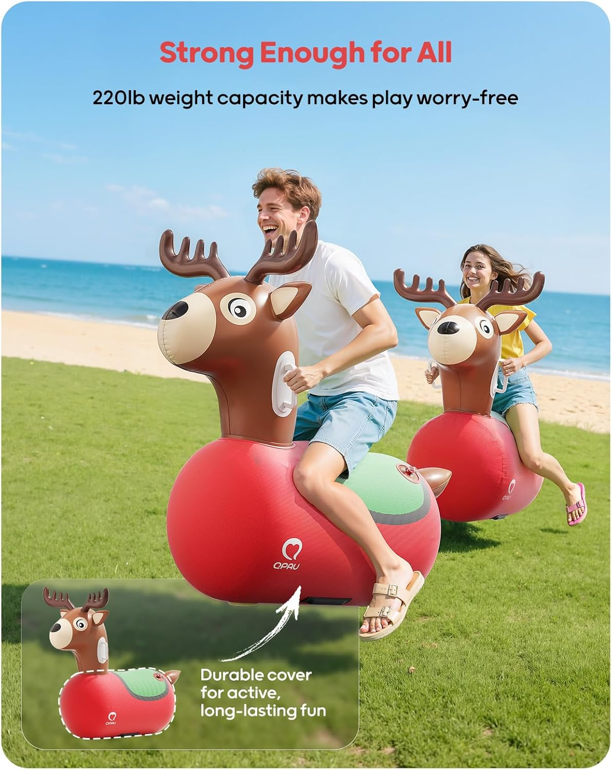 Inflatable Reindeer Hopper Toy with Pump for Kids and Adults