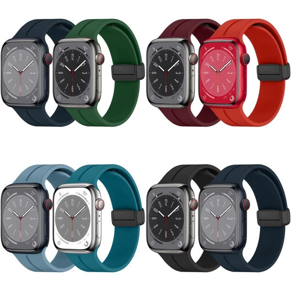 2 Pack Silicone Sport Strap for Apple Watch 38-49mm Magnetic Buckle