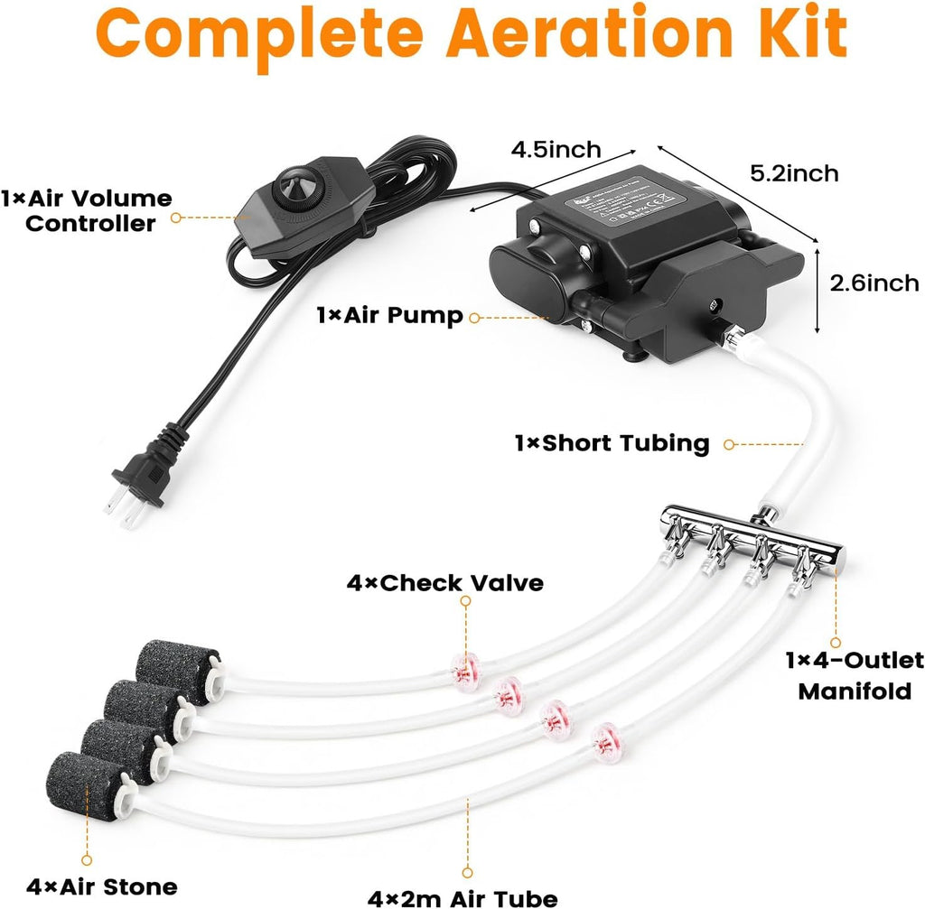 Fish Tank Air Pump – 4 Outlets, Quiet Operation, Aquarium Oxygenation