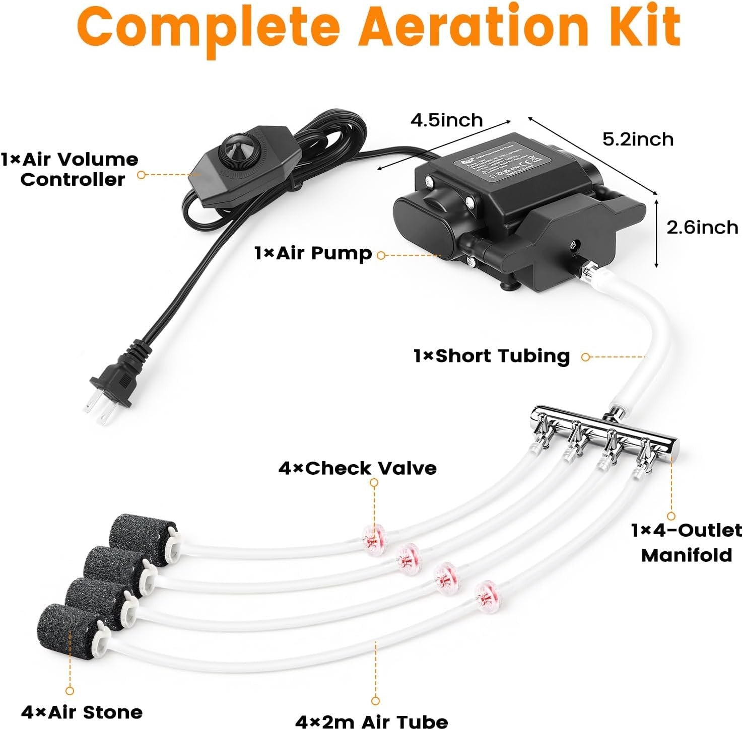 Fish Tank Air Pump – 4 Outlets, Quiet Operation, Aquarium Oxygenation