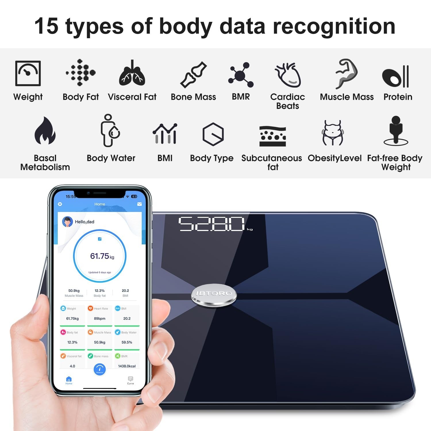 Smart Body Fat Scale with Bluetooth and ITO Coating Technology