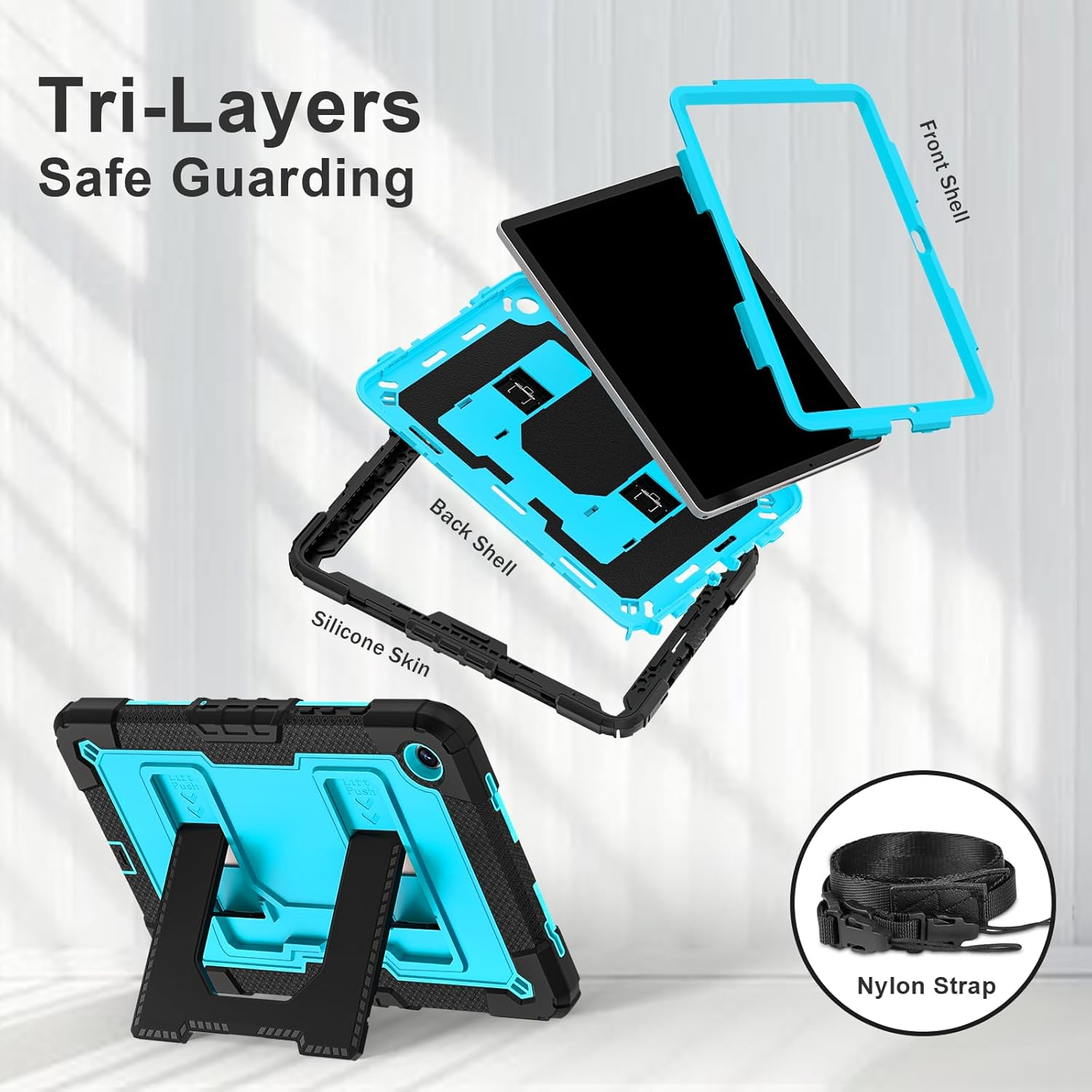 Rugged Shockproof Case for Samsung Galaxy Tab A11+ with Stand (Black-Blue)