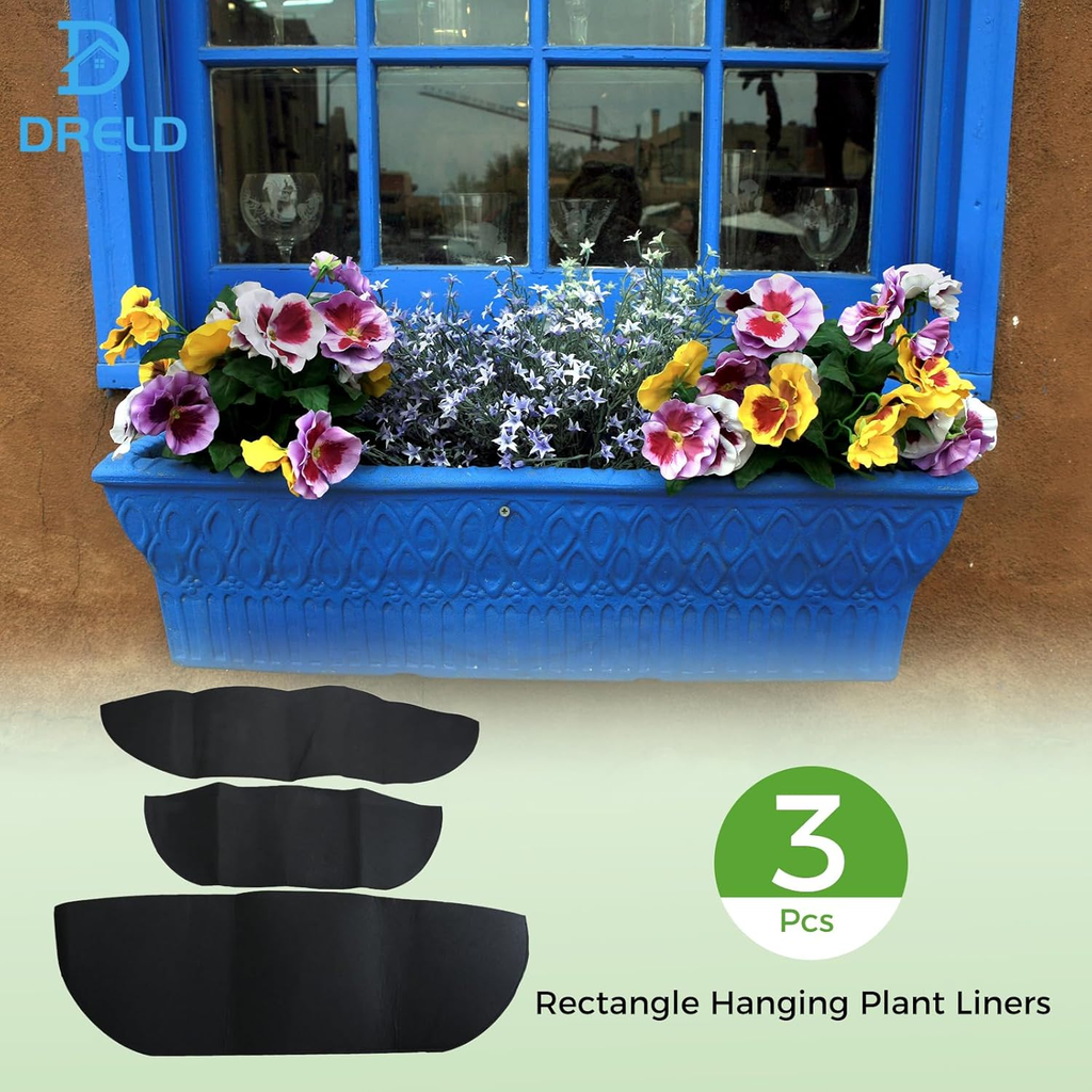 24" Rectangle Hanging Plant Liners - 3 Pack Felt Inserts for Containers
