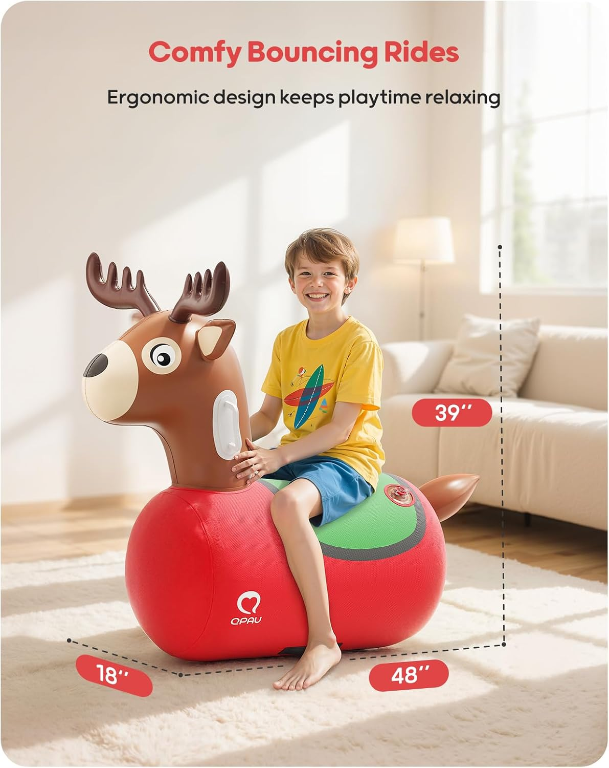 Inflatable Reindeer Hopper Toy with Pump for Kids and Adults