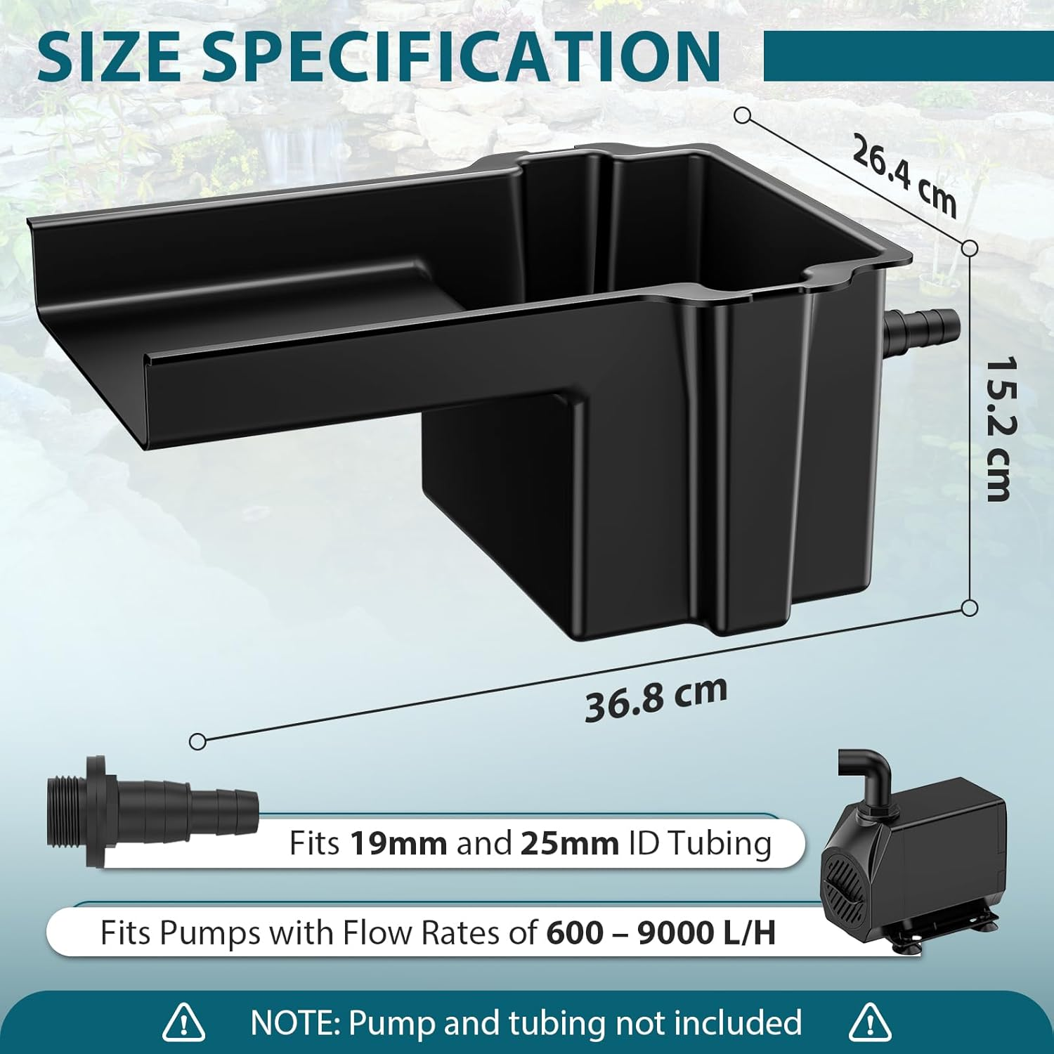 20cm Wide Blade Pond Waterfall Filter for Small Garden Ponds, Black