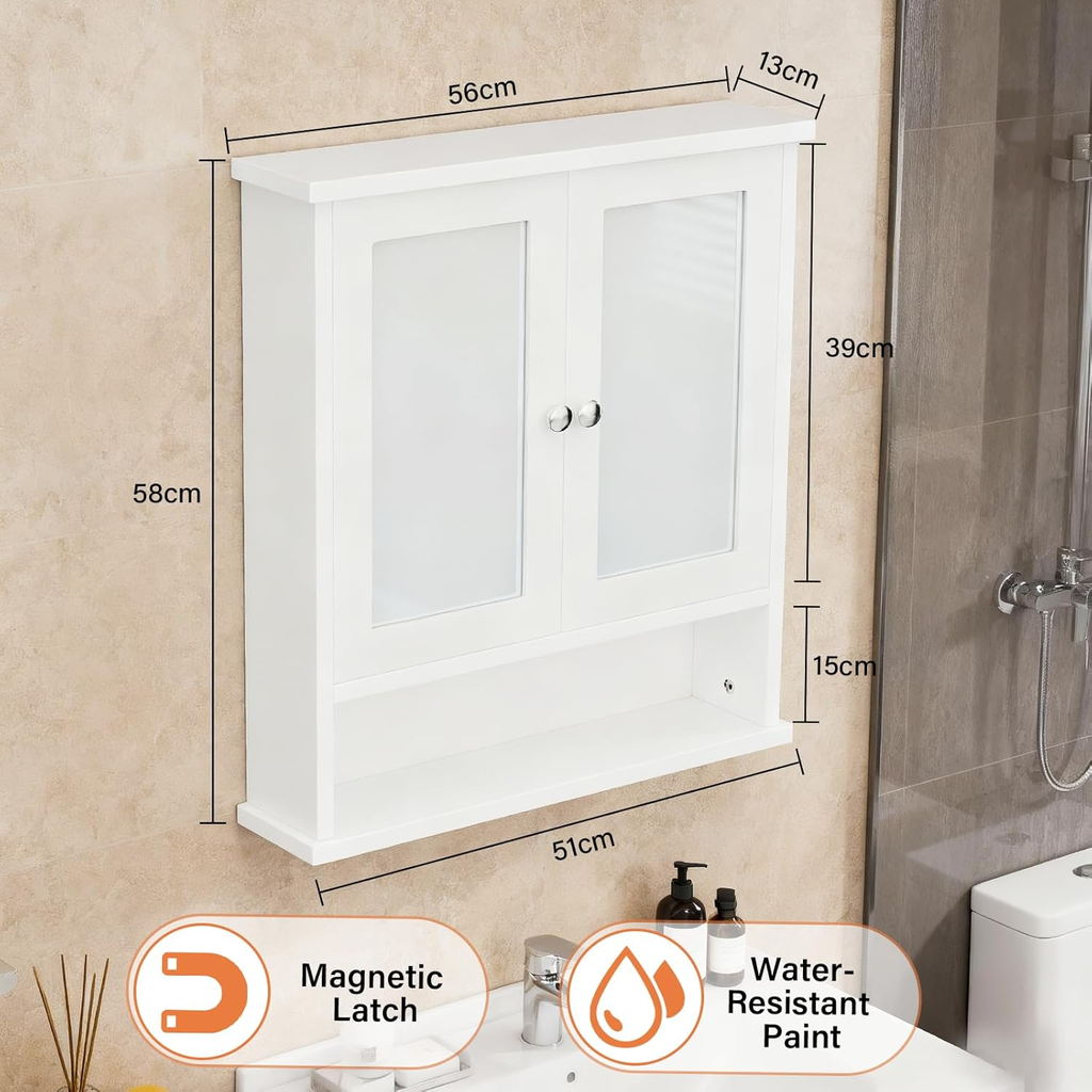 Wall-Mounted Bathroom Mirror Cabinet with Concealed Storage and Adjustable Shelv