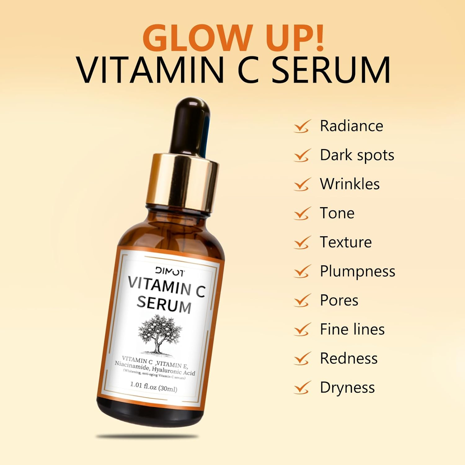 Vitamin C Serum with Hyaluronic Acid for Dark Spot Reduction, 30ml