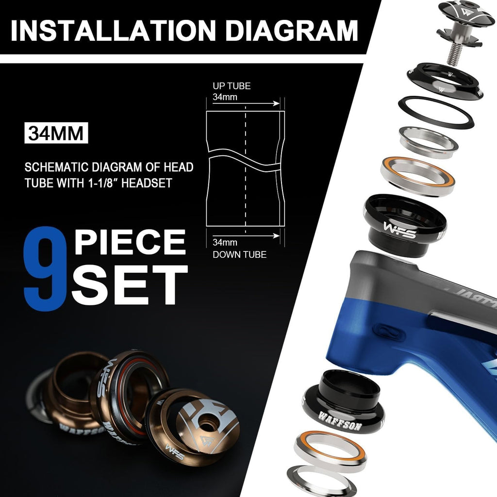 WFS NV.58 1-1/8" Threadless Bike Headset CNC Alloy Sealed Bearings 34mm Head Tub