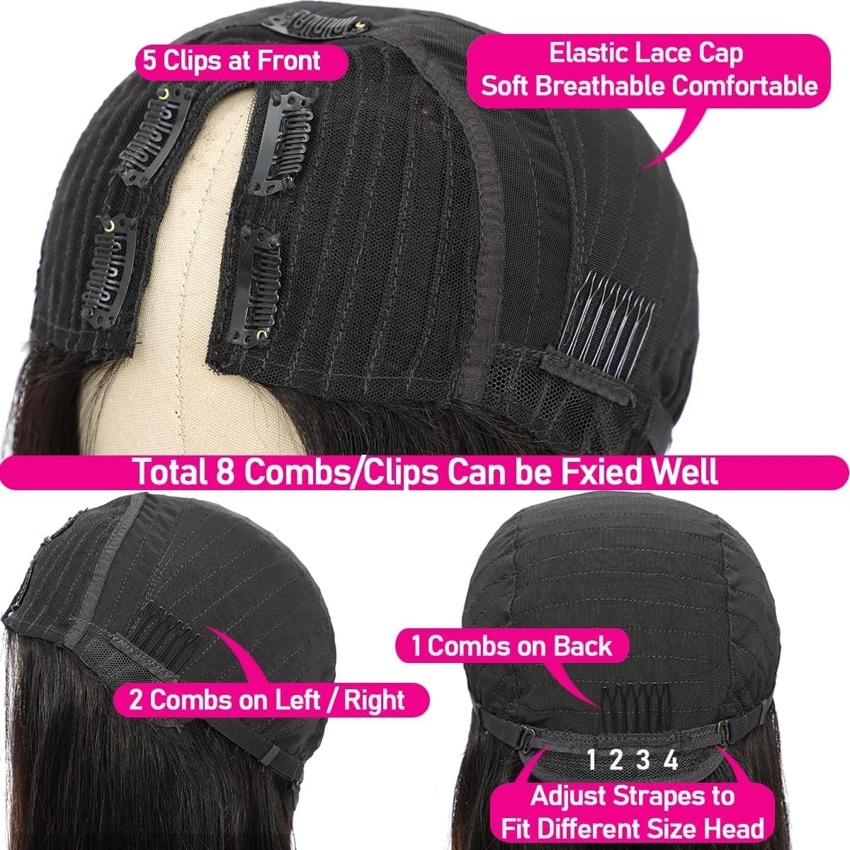 14-Inch V Part Bob Wig - Straight Human Hair, No Leave Out, Natural Color