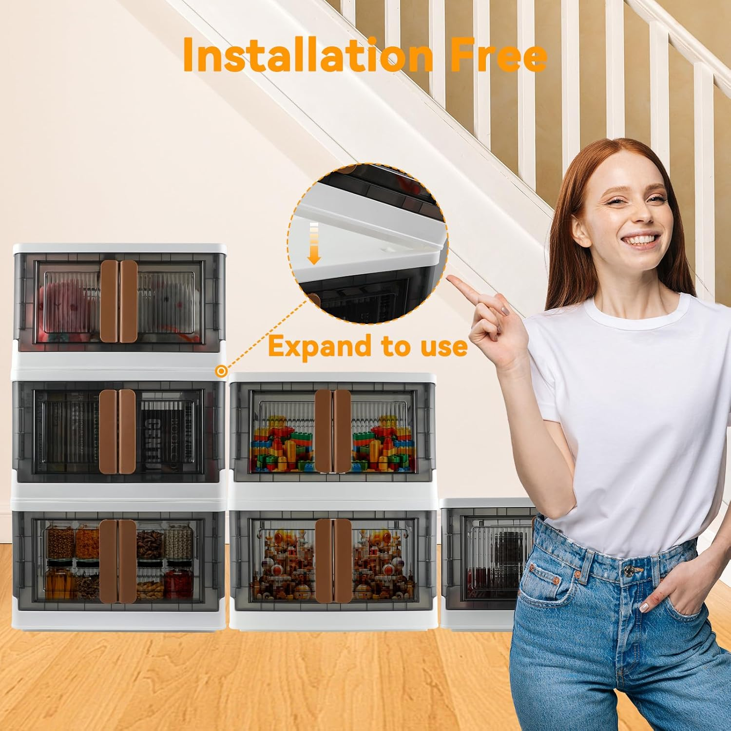 8.4 Gallon Storage Bin with Lids, Locking Cabinet, Foldable Plastic Organizer