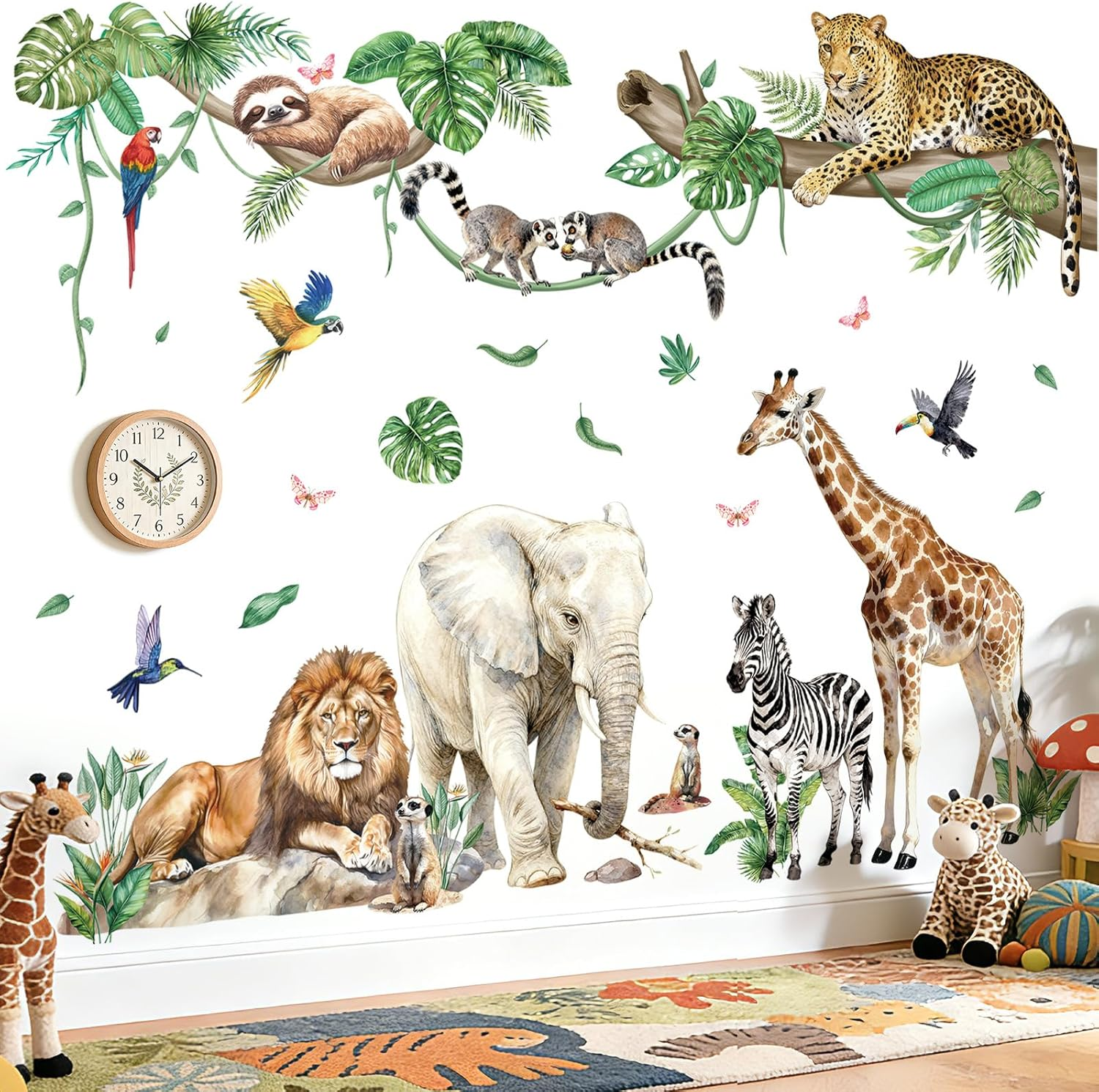 Peelora XXL Jungle Animal Wall Decals for Kids Room and Nursery Decor