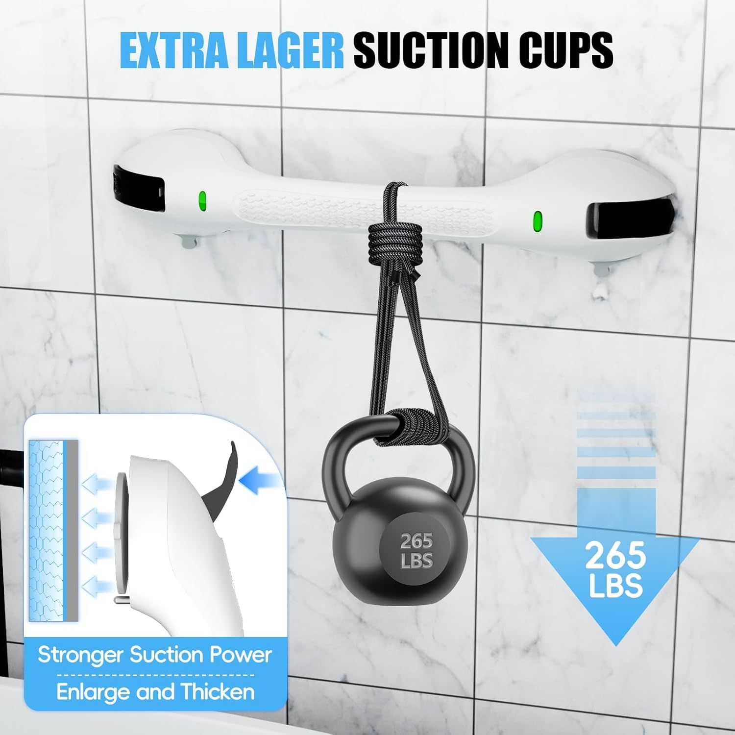 44Cm Suction Grab Rail, 120Kg Load, Ideal for Safety and Support