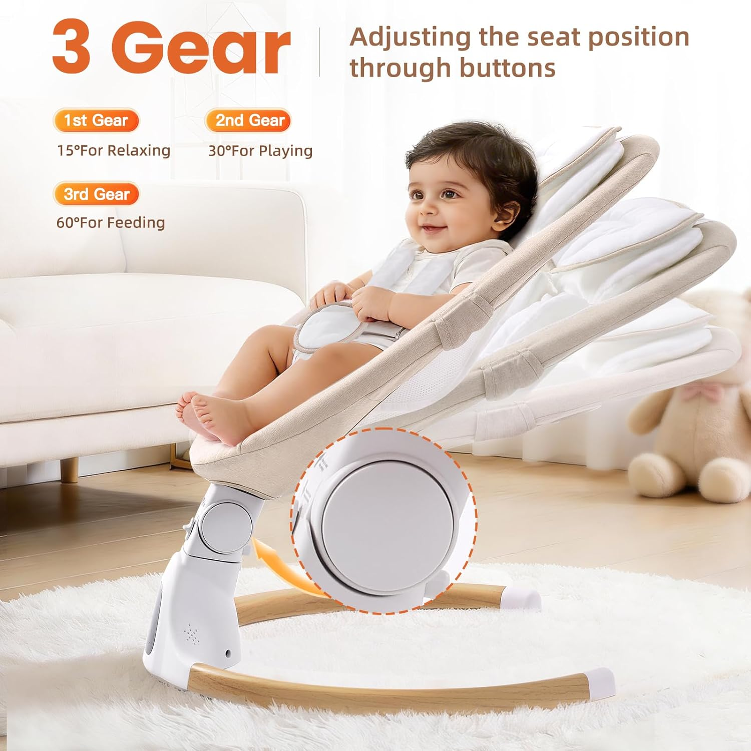 Portable Electric Baby Swing Chair with Bluetooth, Remote & 5 Speeds, Beige