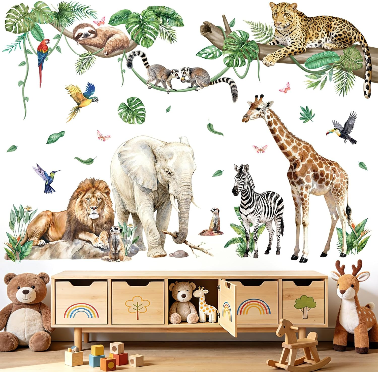 Peelora XXL Jungle Animal Wall Decals for Kids Room and Nursery Decor