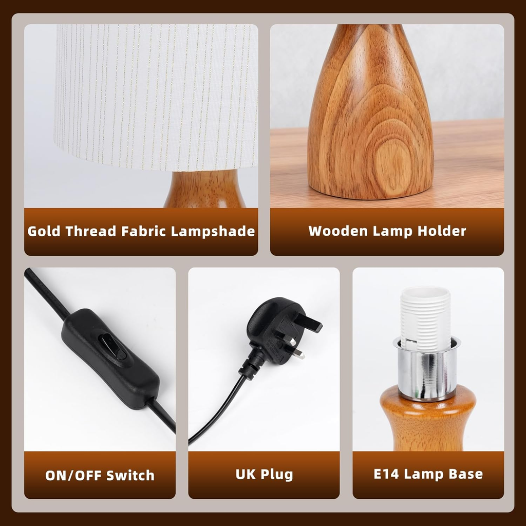 12.5-Inch Bedside Table Lamp with White Linen Shade and Gold Stripes