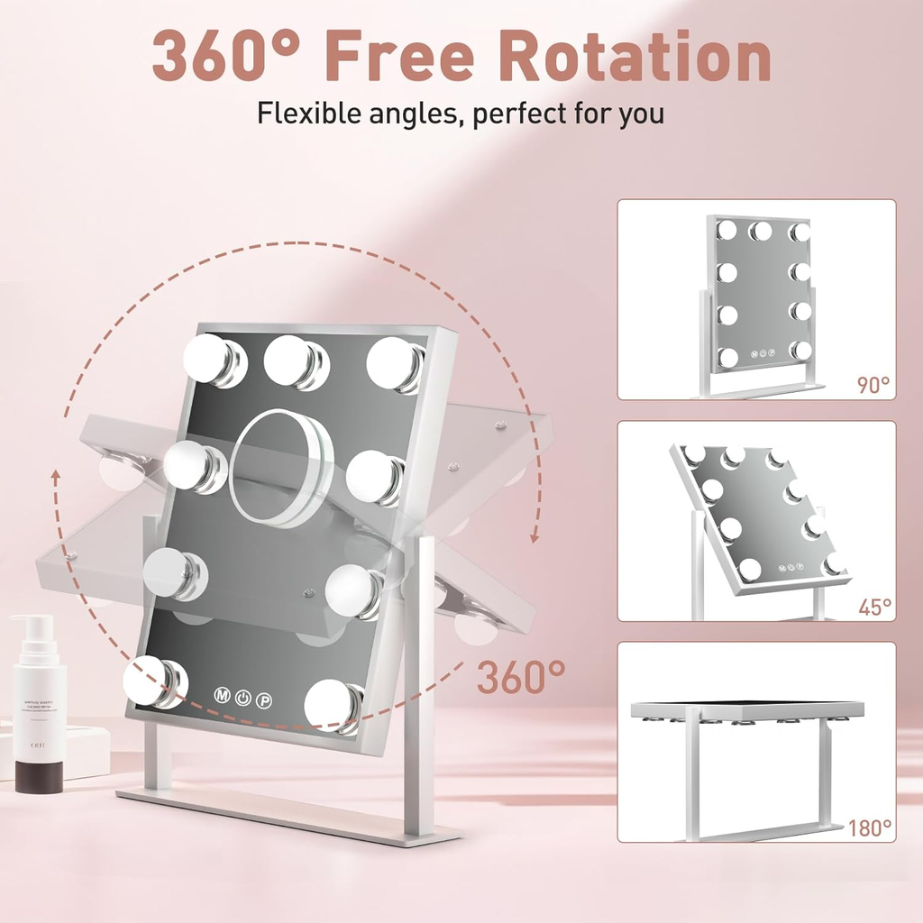 Professional Rechargeable Vanity Mirror with 10X Magnification and Dimmable Ligh