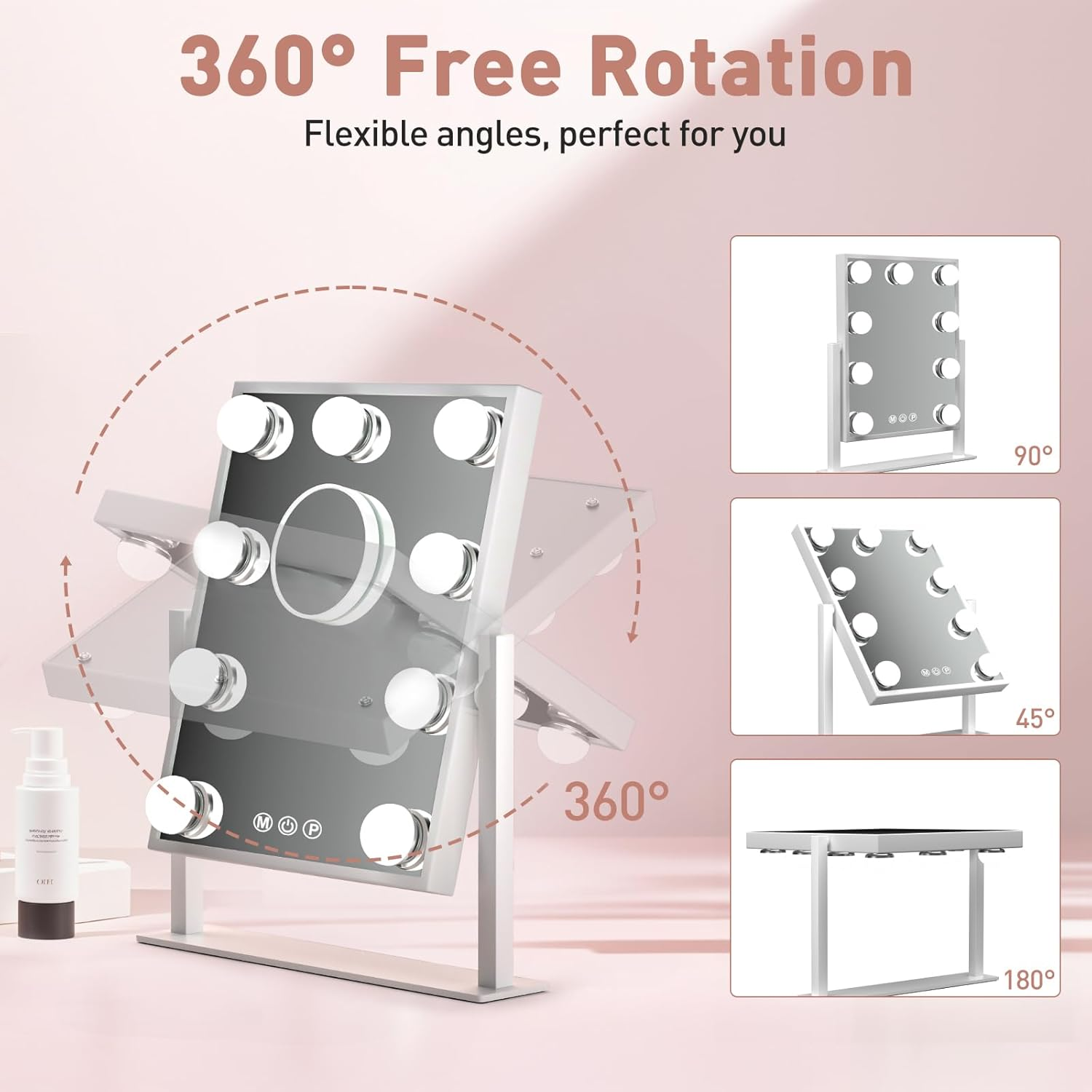 Professional Rechargeable Vanity Mirror with 10X Magnification and Dimmable Ligh