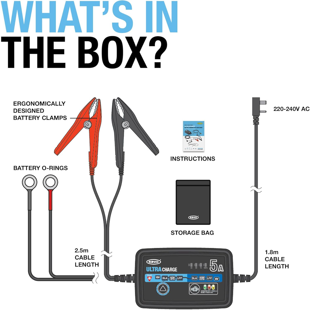 ULTRACHARGE 5A Smart Car Charger & Battery Maintainer for 6V/12V Batteries