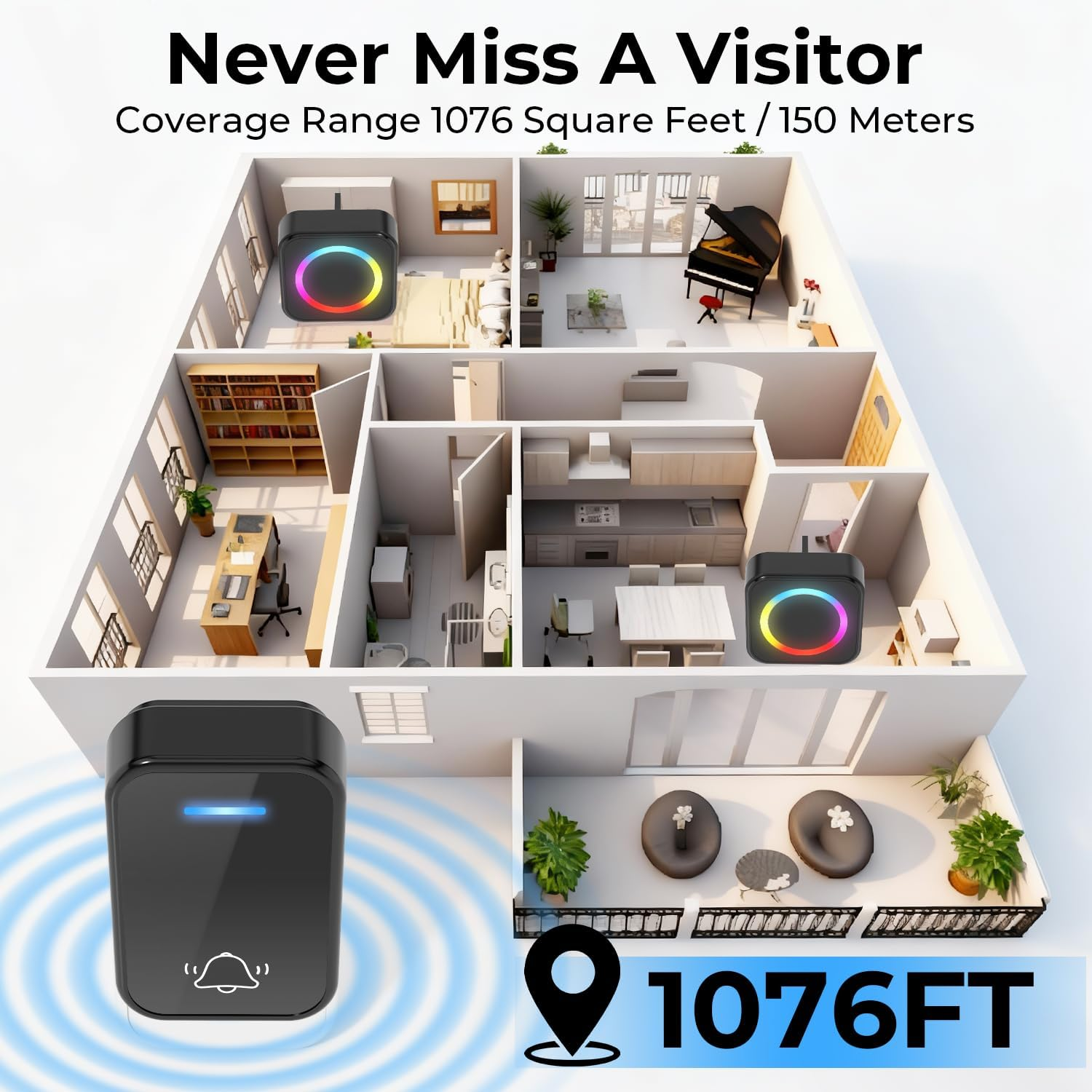 Vibrant Wireless Doorbell Kit - LED Multi-Color, Waterproof & Easy Install