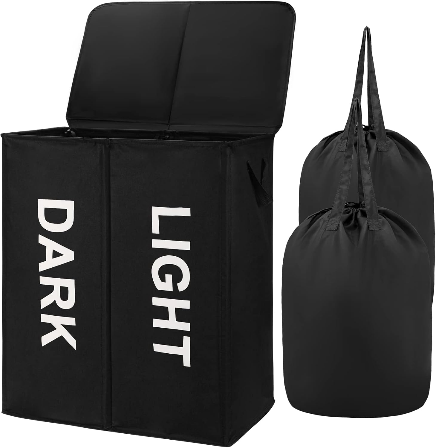 145L Collapsible Double Laundry Basket with Lid and Removable Bags, Black