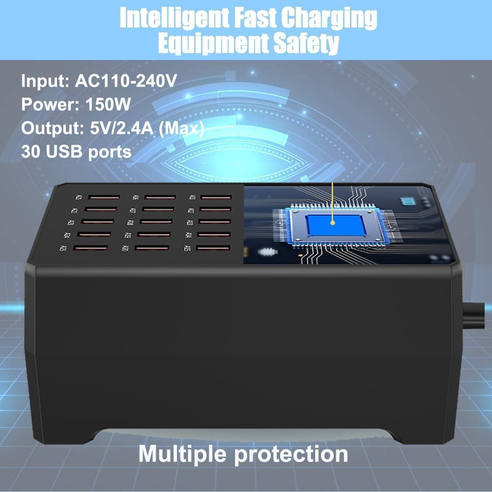 30-Port USB Charger Station, 150W Fast Charging for Phones & Tablets
