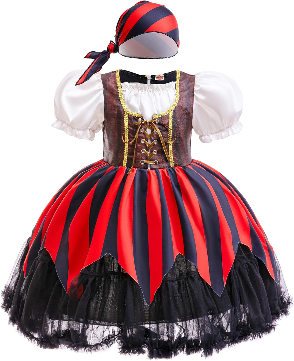 Girls Pirate Costume A-Line Fluffy Dress with Bandana
