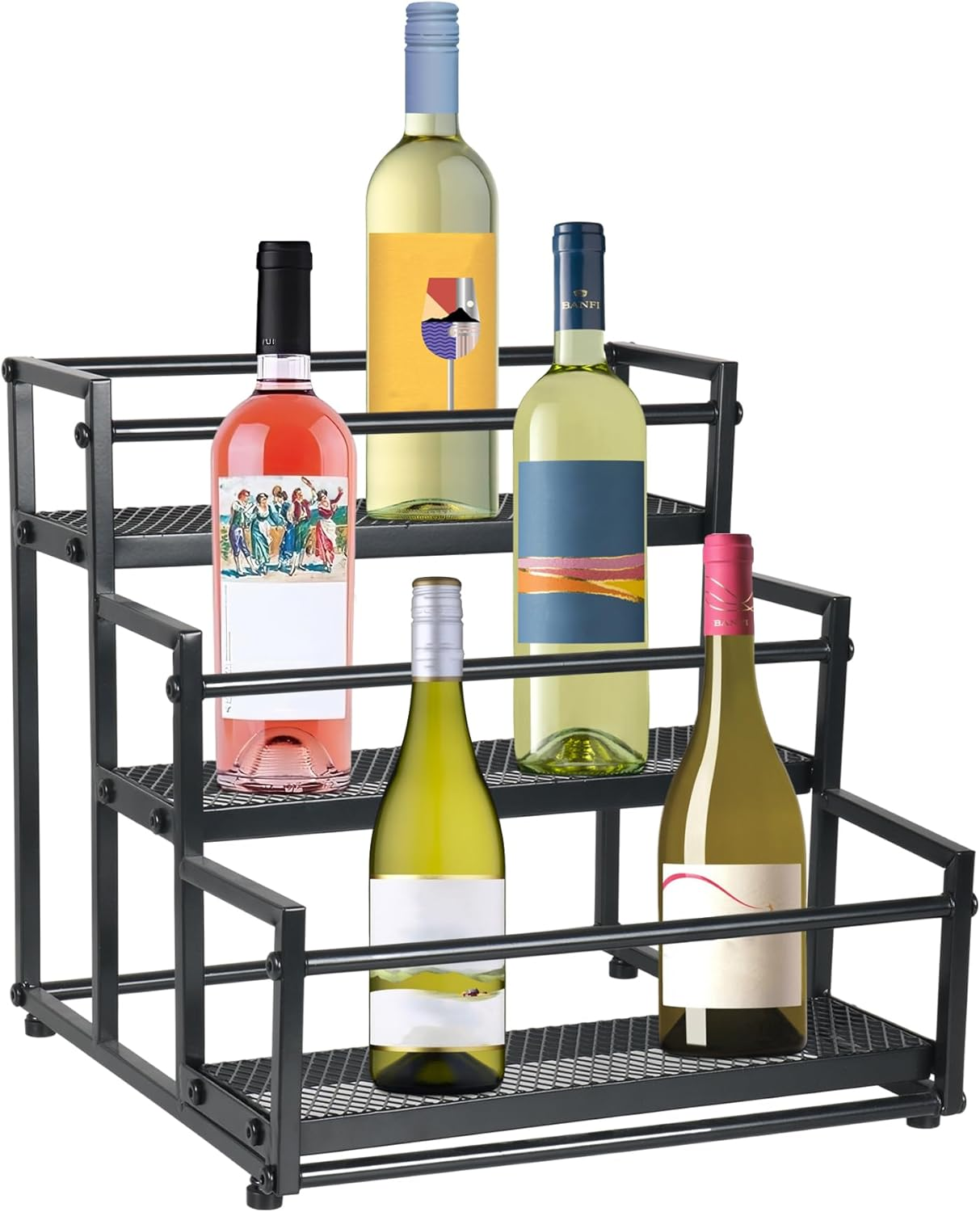 3-Tier Modern Black Wine Rack for Bottles, Spices, and Syrups