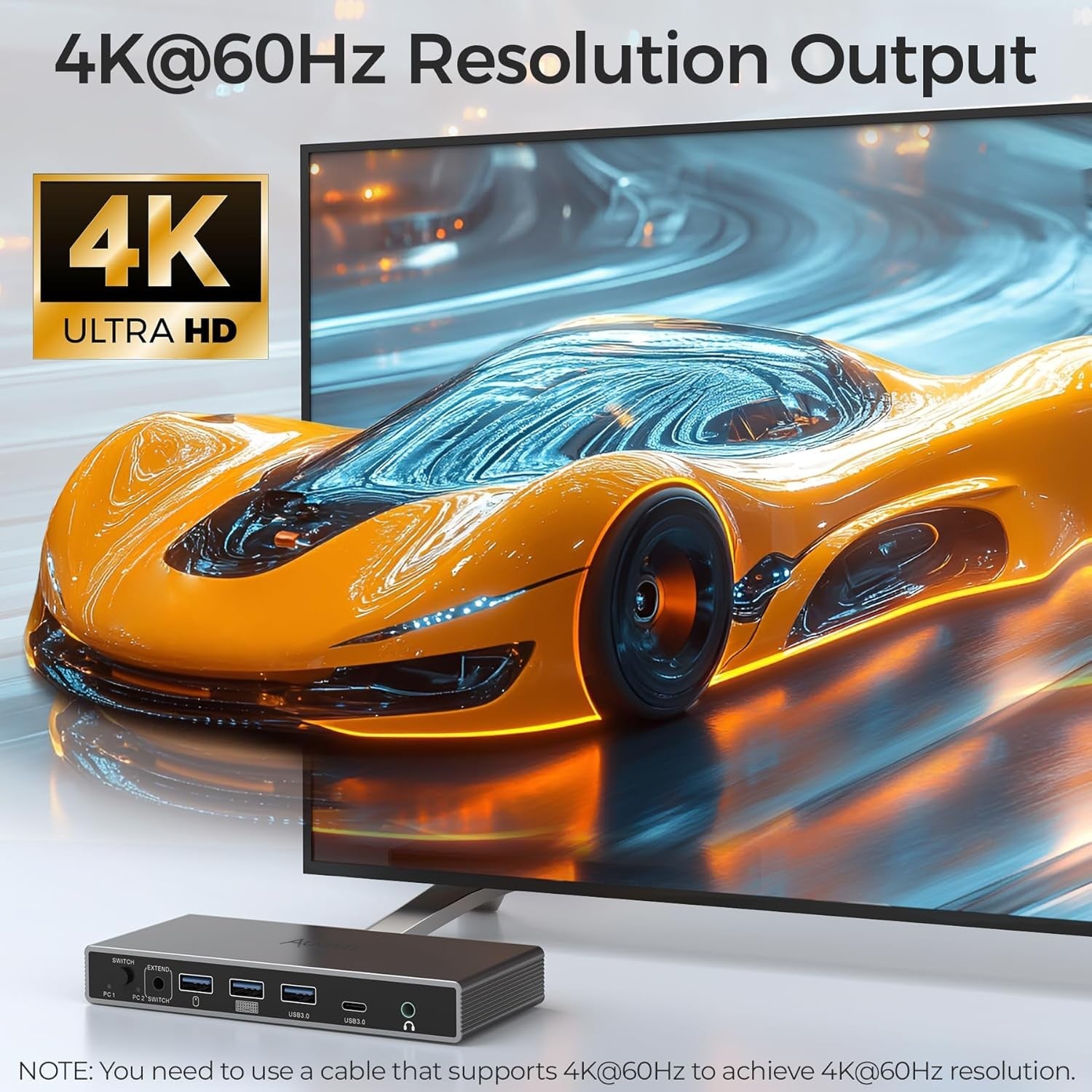 4K HDMI KVM Switch, 2 Computers 2 Monitors, USB 5Gbps, Grey