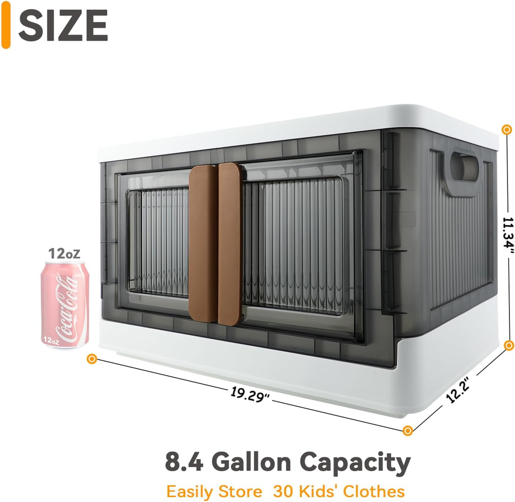 8.4 Gallon Storage Bin with Lids, Locking Cabinet, Foldable Plastic Organizer