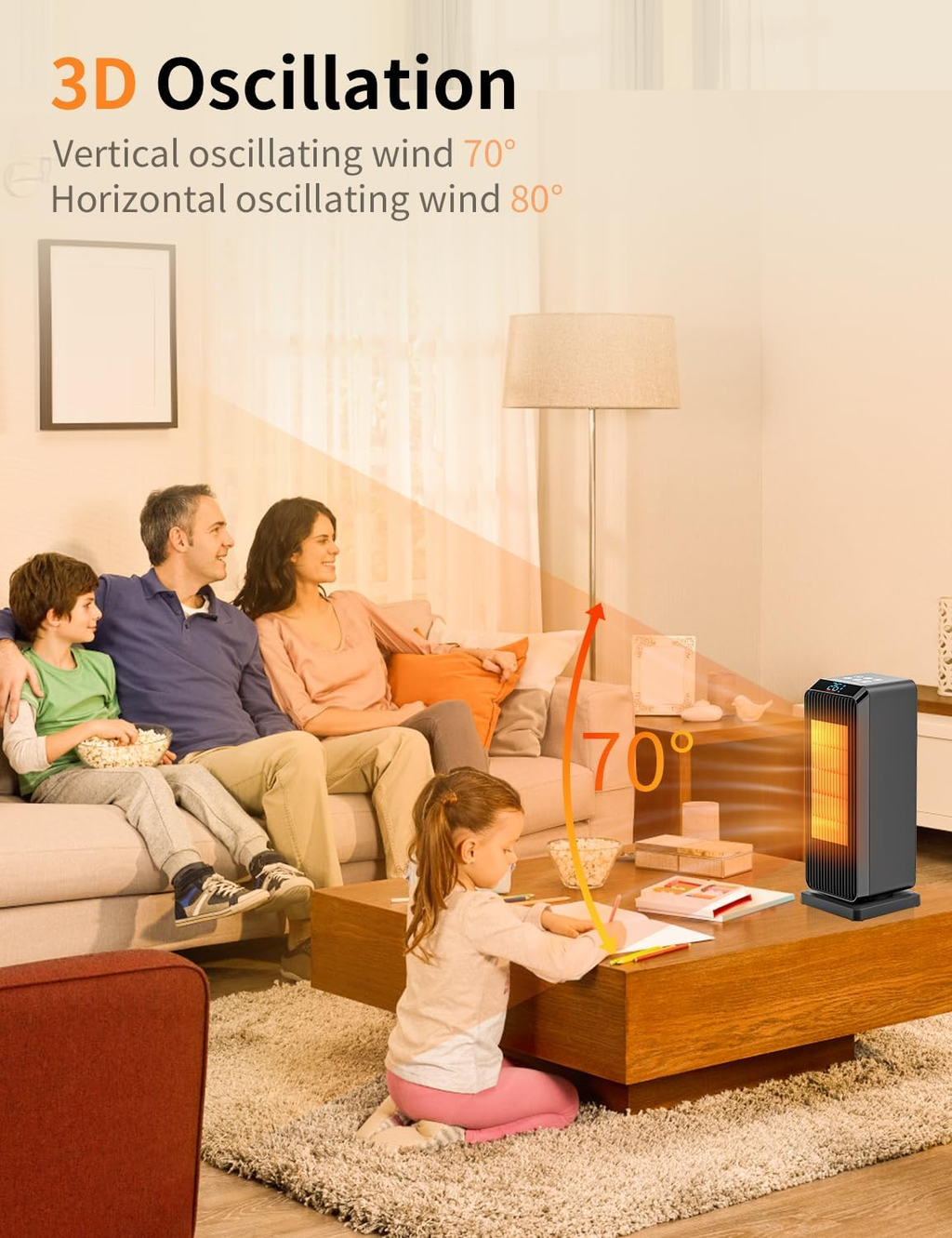 16" Portable 1800W Electric Heater & Fan with Timer, Oscillation & Safety Featur