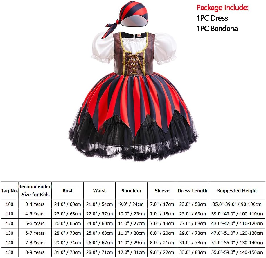 Girls Pirate Costume A-Line Fluffy Dress with Bandana