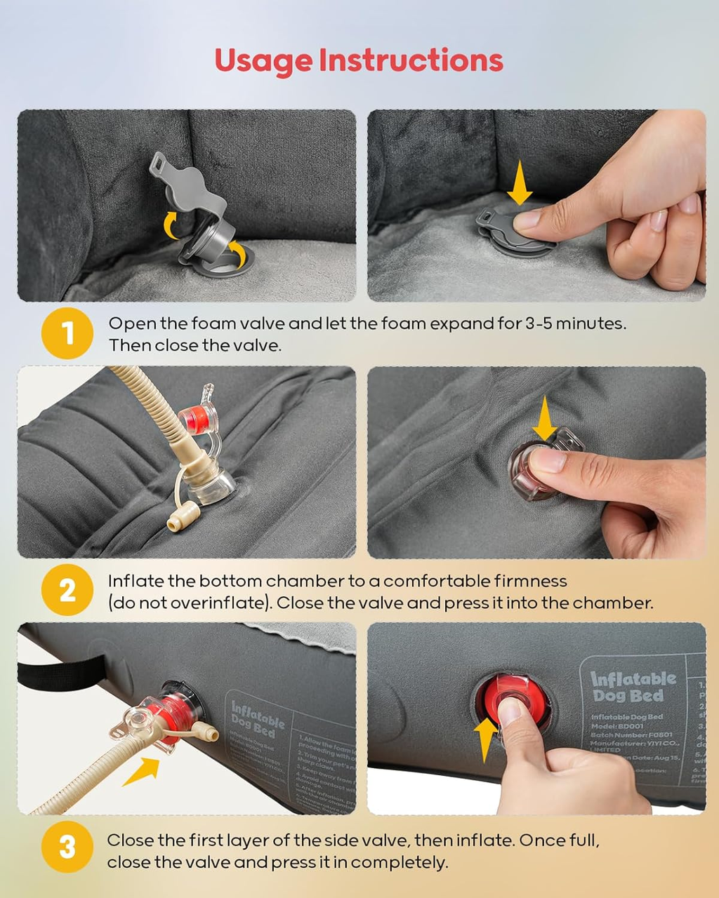 Inflatable Waterproof Dog Bed with Sides for Travel, Size Large