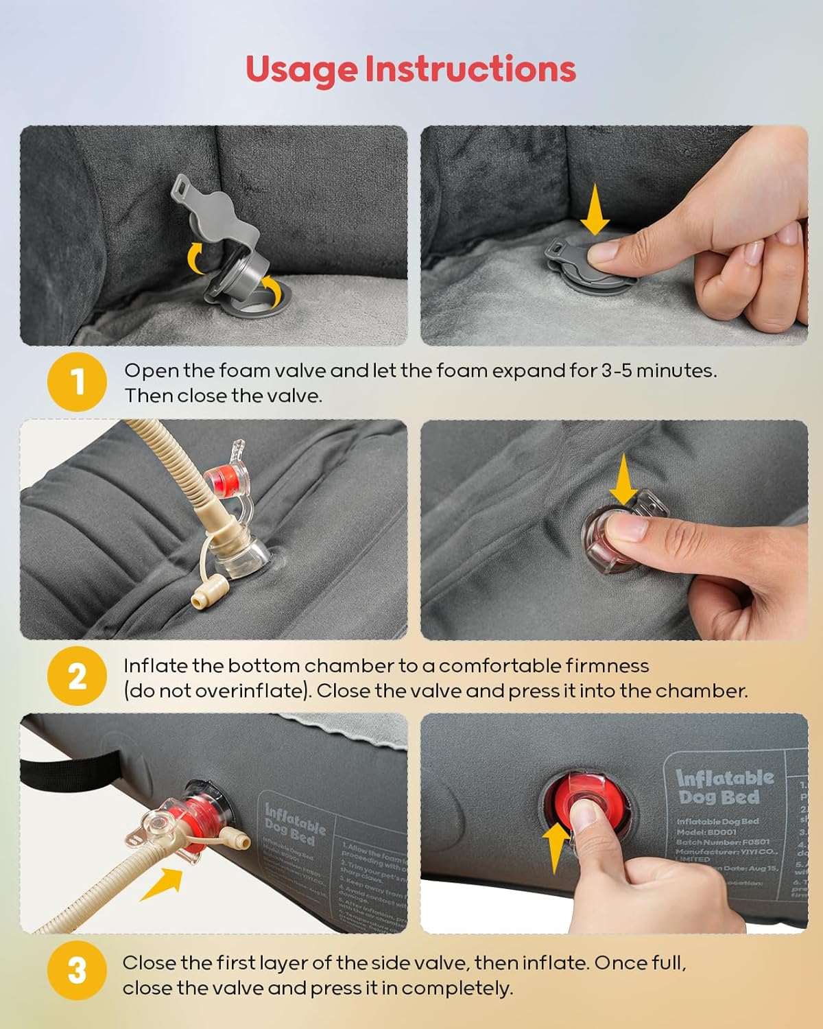 Inflatable Waterproof Dog Bed with Sides for Travel, Size Large