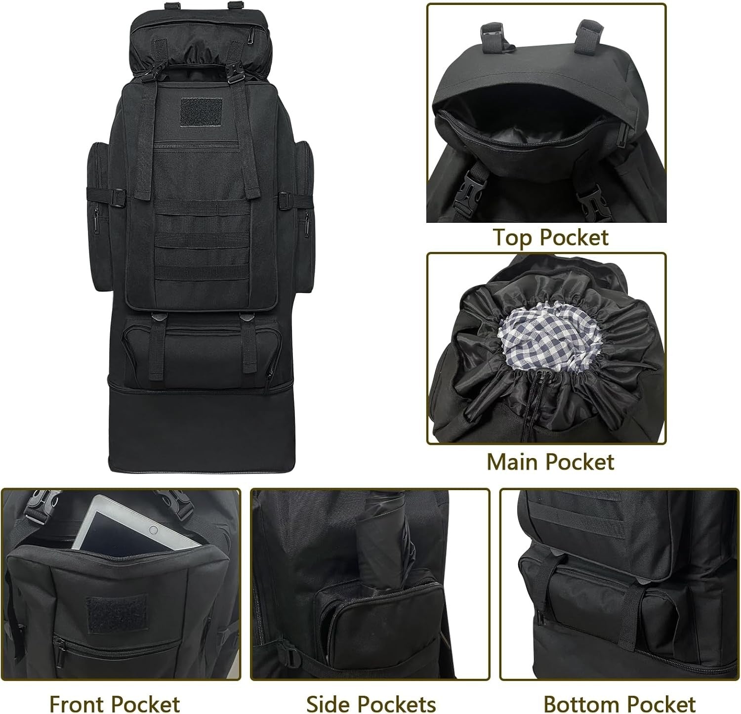 100 L Waterproof Tactical Backpack for Camping and Hiking