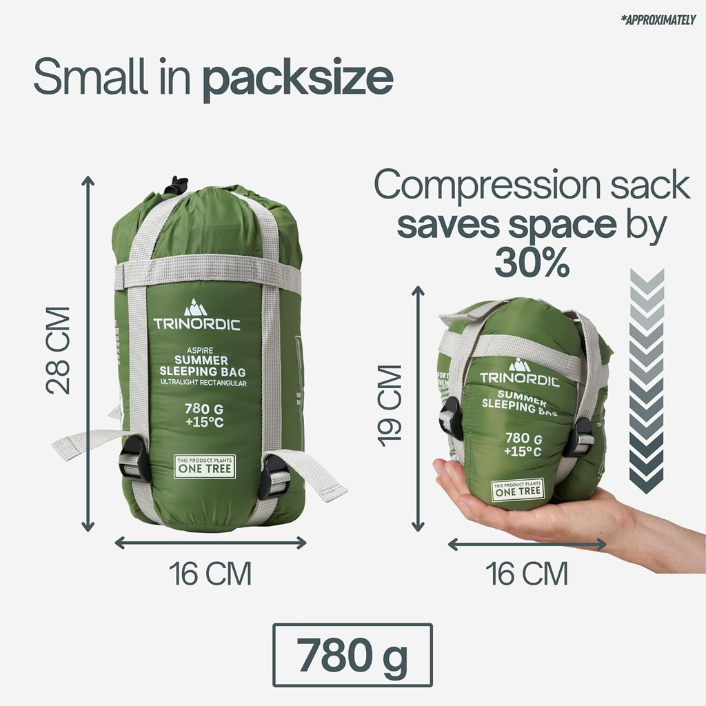Lightweight Mummy Sleeping Bag - 780G, Compact for Hiking and Camping