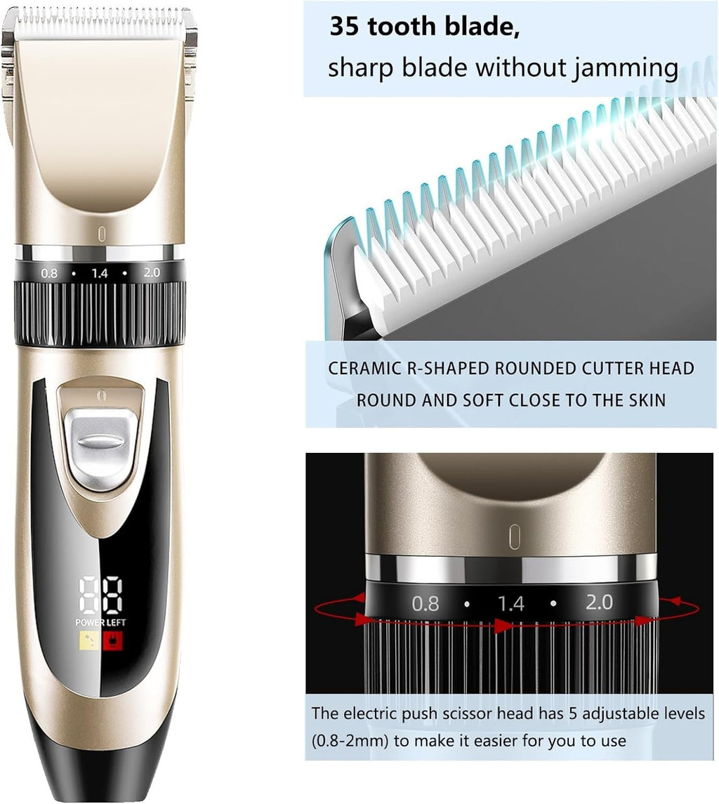 Dog Grooming Clippers Low Noise Cordless Rechargeable Pet Trimmer Waterproof